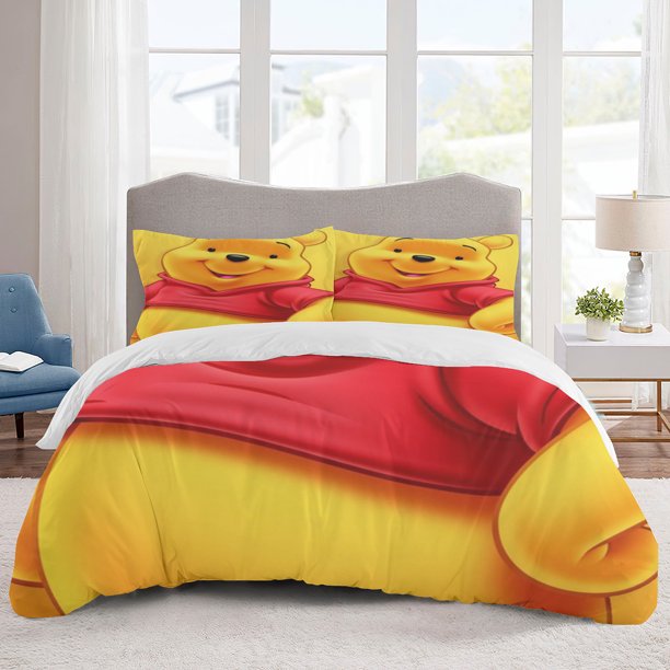 Pooh Bear Bedding Sets Cartoon Duvet Cover Lightweight 3 Piece Bet Sets for Kids Boys Girls
