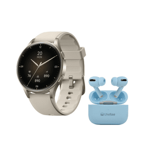 Pack Smartwatch Lhotse Vibe 05 Cream + Audífonos Celeste