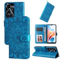 Funda Tipo Cartera Foxdock Para Oppo A59 5G , Diseño Girasol En Relieve, Cuero Pu, Cierre Magnético, Soporte Y Tarjetero