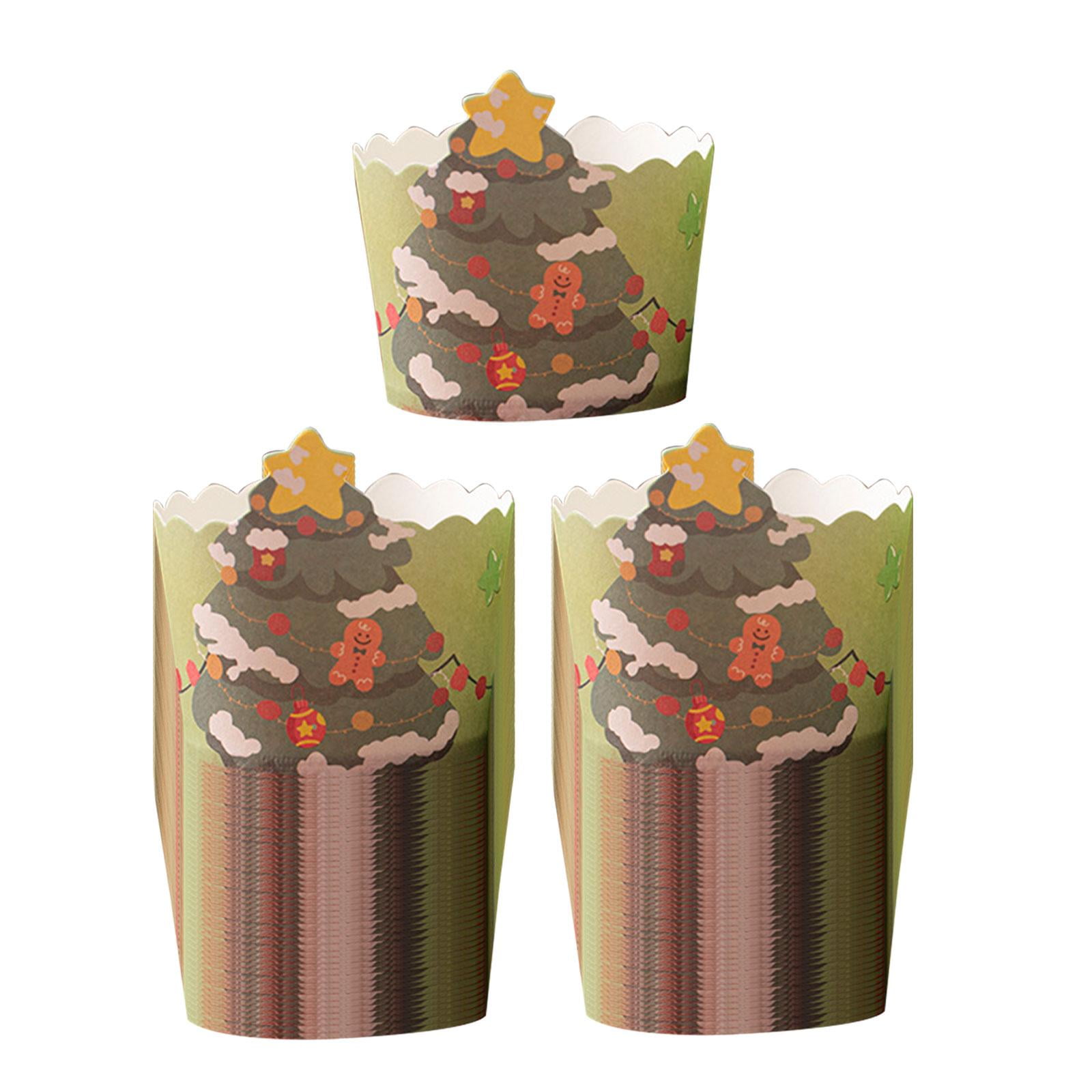 Magideal - 100 Piezas Forros Para Magdalenas Tazas De Papel Para Hornear Galletas Decoración Navideña Envoltorios Para Magdalenas Navideñas Taza Para Pasteles Y Árbol De Navidad