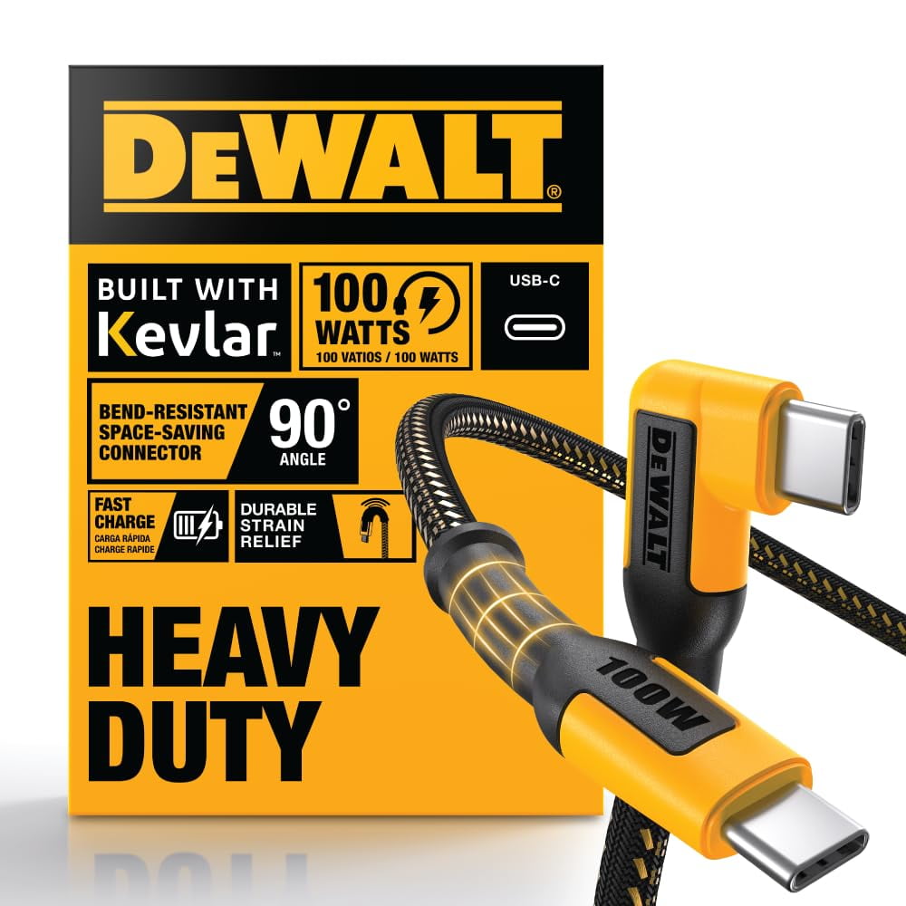 Cable Usb C Dewalt De 100 W, Ángulo De 90 Grados, Tipo C A Tipo C, 1,2 M