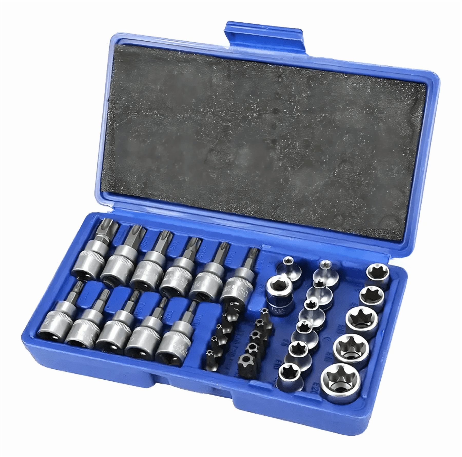 Genérico - Juego Dados Torx Estrella 3/8 Hembra Macho 34 Pcs Crownman Color Cromado