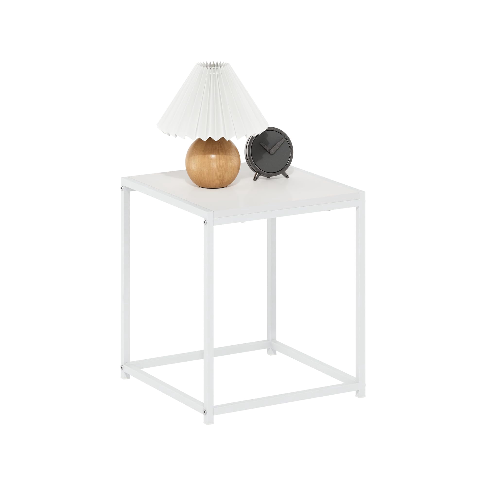 Mesa Auxiliar Furinno Camnus Con Estructura De Metal Blanco Liso, 45 X 45 X 45 Cm