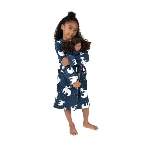 Bata de forro polar con capucha para niña y muñeca Leveret Polar Bear