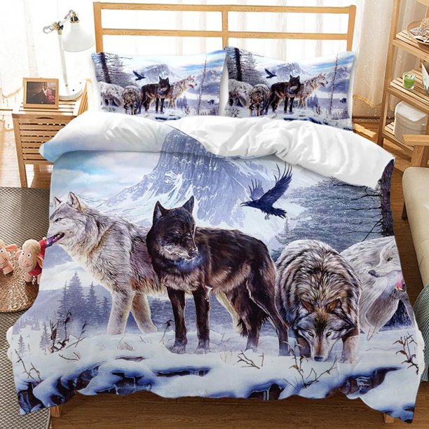 Wild Snow Wolf Animal Bedding Set,Duvet Cover Bed Set Quilt Cover Pillowcase, Boys Girls Adults Bed Sheets