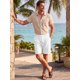 thumbnail image 2 of INSPIRE CHIC Pantalones Cortos de Lino con Cintura Elástica y Cordón para Hombre para Vacaciones en la Playa S Blanco, 2 of 5