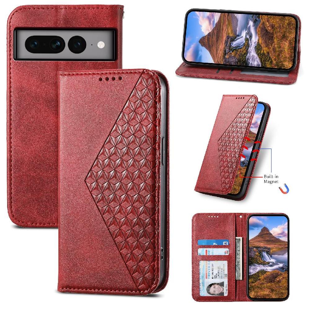 Funda Flip Foxdock Para Google Pixel 7 Pro , Estilo Billetera Con Diseño Rombo, Correa De Mano Y Soporte, Uso Diario
