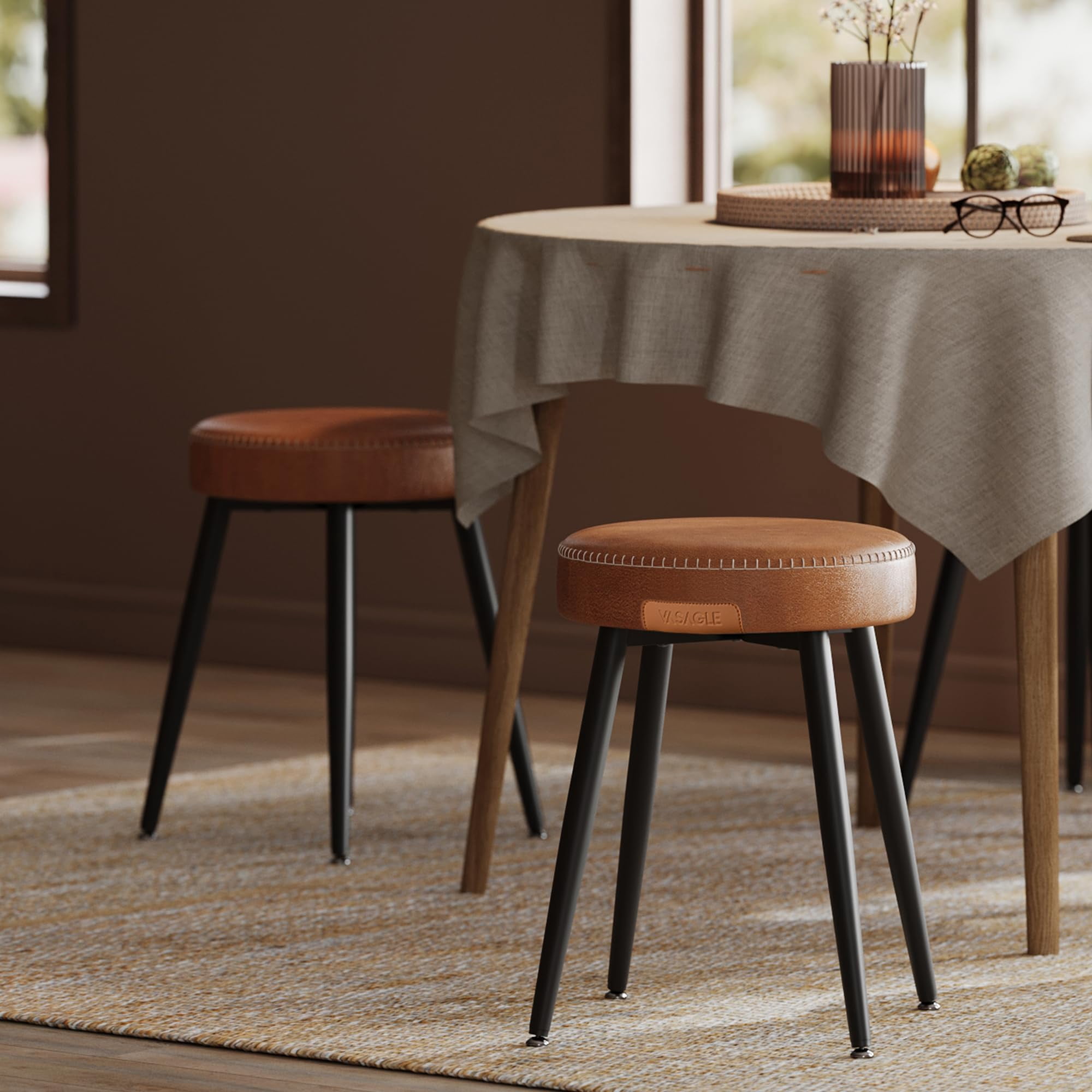 Banquetas De Comedor Vasagle Ekho Cuero Sintético Marrón Caramelo