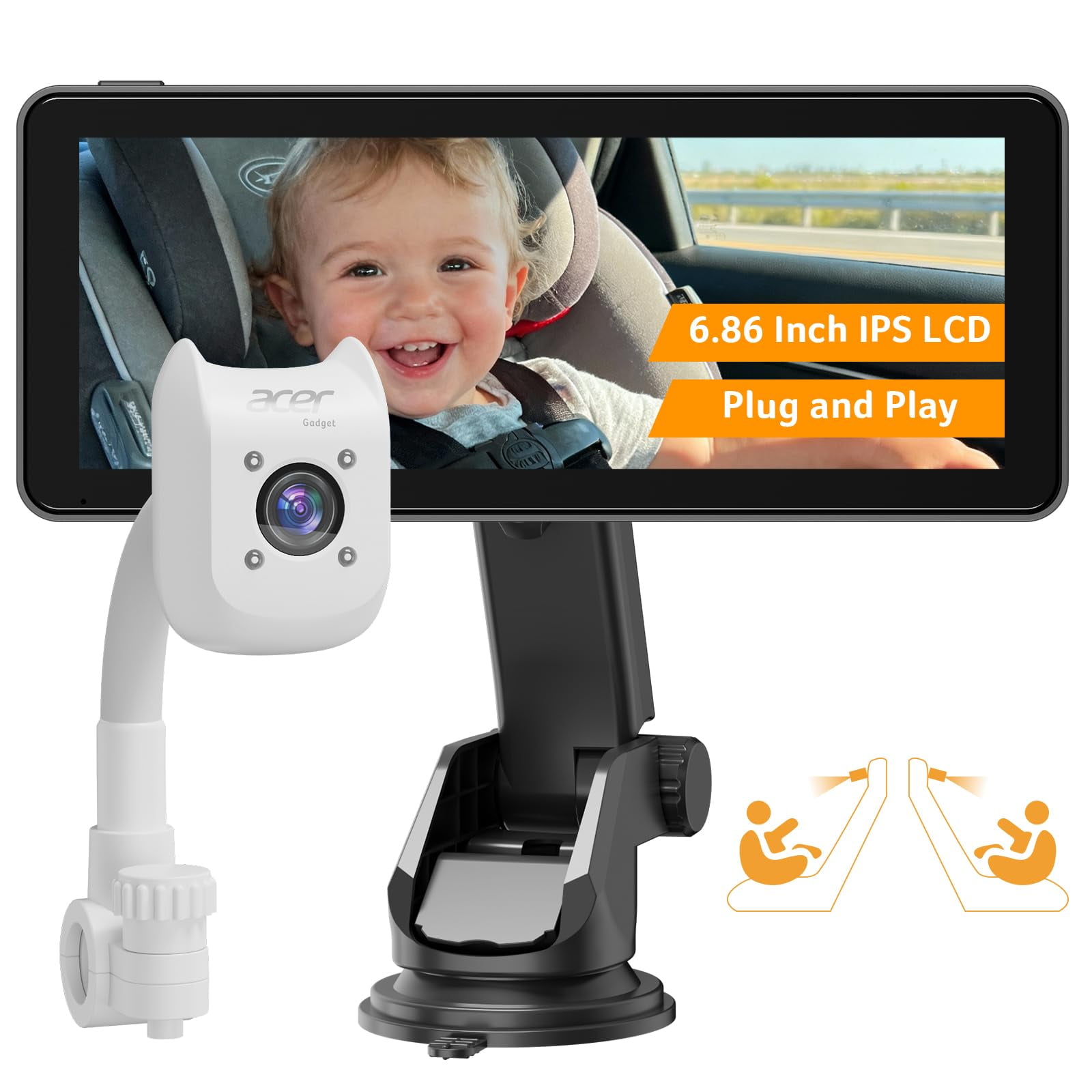 Cámara Para Bebé En Auto Acer 1080p Visión Nocturna Rotativa 360°