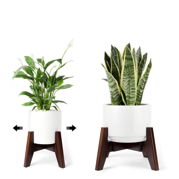 Soporte para plantas Seanmi de bambú, ancho ajustable, color café oscuro