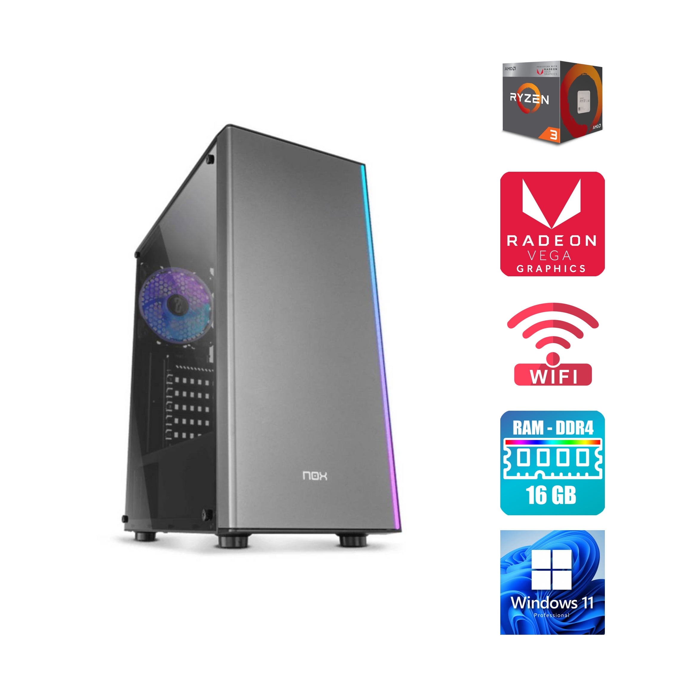 Vibox I-3 PC Gamer - Quad Core AMD Ryzen 3200G Processeur 4GHz - Radeon Vega 8 Graphique - 16Go