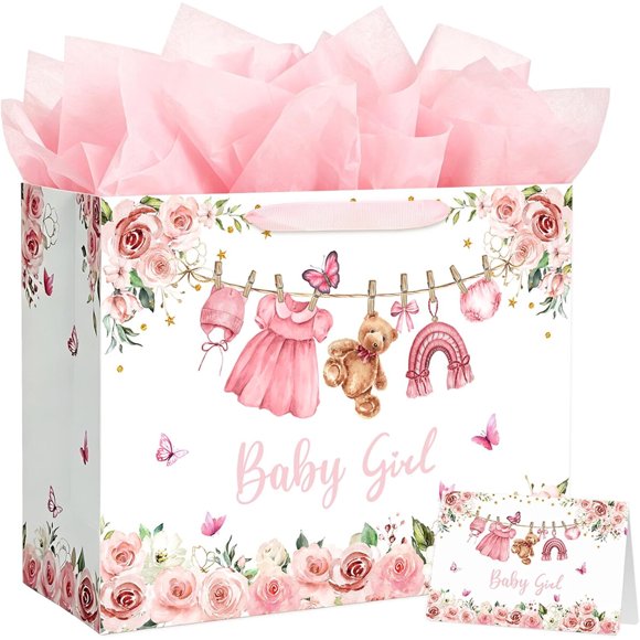 Yusenguan 16.5 Extra Large Baby Gift Bag Set with Tissue Paper