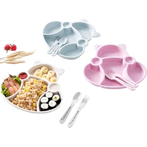 Genérico - Set 3 Platos Silicona Forma Gato Entrenamiento Niños Lau