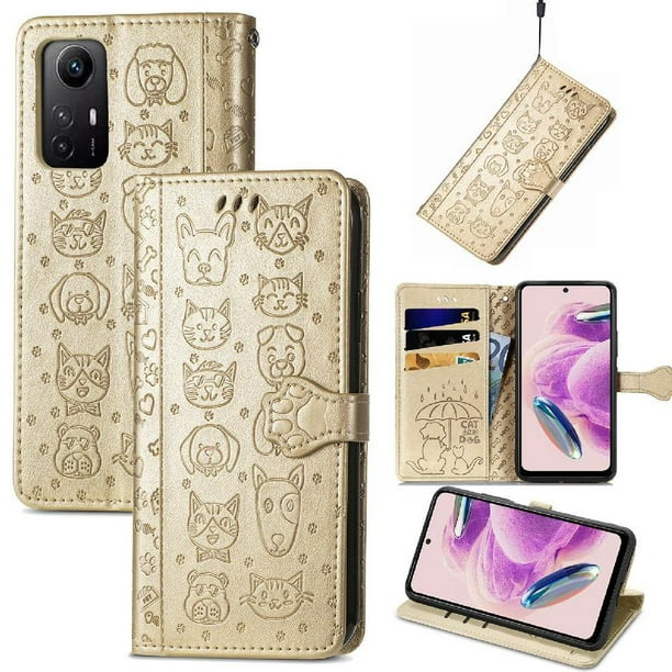 Funda Cartera FOXDOCK para XIAOMI Redmi Note 12S , Flip PU con Relieve de Gatos y Perros, Tarjetero y Soporte