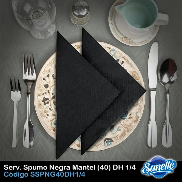 Servilleta Spumo Negra Mantel 40 Doble Hoja Doblado 1 4