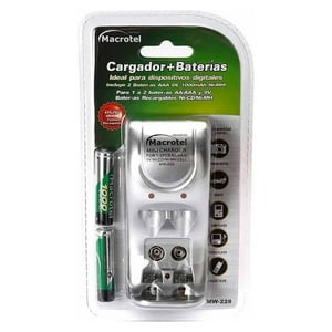 Macrotel - Cargador De Pilas Aa/Aaa/ 9V Mas 2 Pilas Recargables