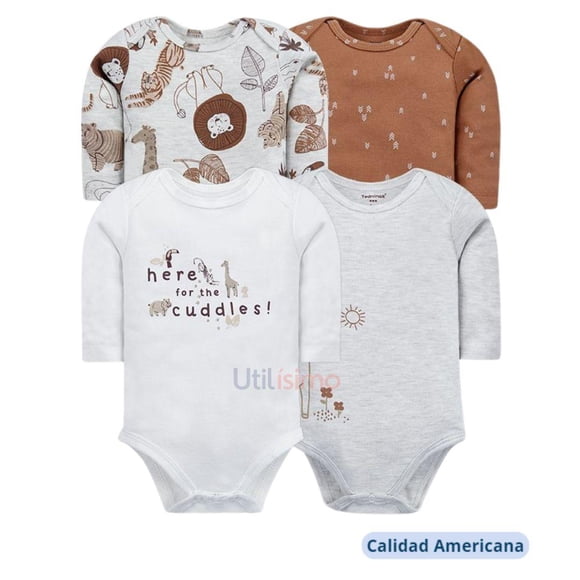 Pack 4 Bodys Tedmimak Niño Manga Larga Selva 100% Algodón 12M