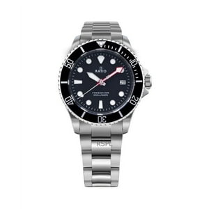 Reloj Ratio Freediver Zafiro Acero Inoxidable Esfera Negra Cuarzo Rtf031 200M Para Hombre