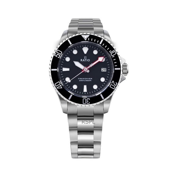 Reloj Ratio FreeDiver Zafiro Acero Inoxidable Esfera Negra Cuarzo RTF031 200M para Hombre