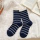 thumbnail image 1 of Xiao Hua pares de calcetines de invierno cálidos de encaje a rayas azul oscuro, calcetines casuales de cuello redondo, cómodos para uso diario en clima frío, talla única., 1 of 3