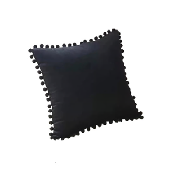 Genérico - Pack De 2 Fundas De Cojines Terciopelo Con Pompones 45X45 Cm Negra