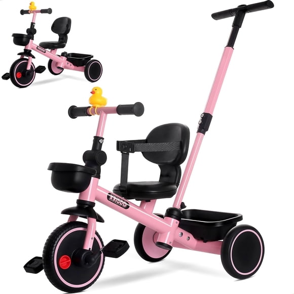 Triciclo KRIDDO 2 en 1 para niños pequeños con dirección rosa