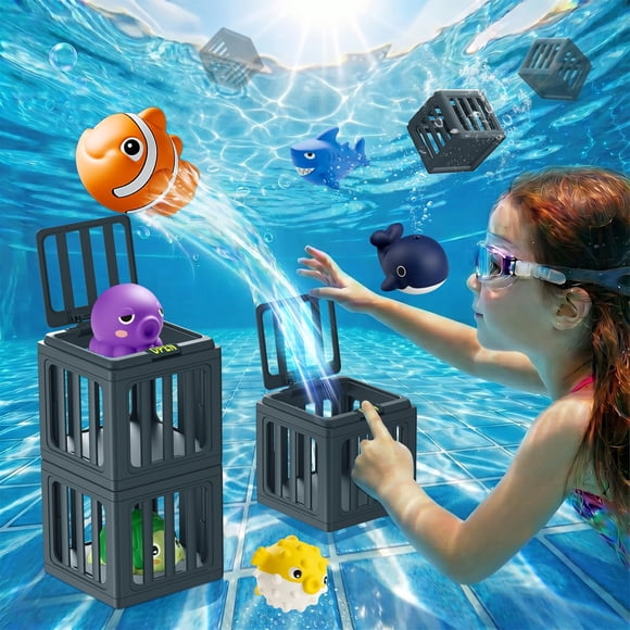 Juguetes de Buceo para Piscina Tikduck 6 Animales Marinos y 6 Jaulas de Buceo