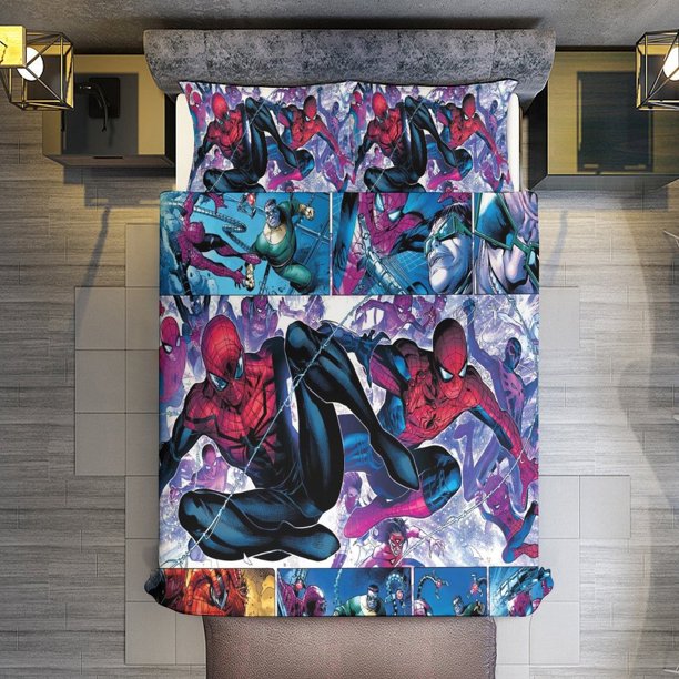Spider-Man - The Clone Conspiracy 3 Piece Sets Full/Queen Size - Reversible Microfiber Quilts with 2 Shams Soft Lightweight Bedspread Coverlet Comforter for All Season Bed Sheets