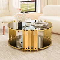 M&Ms - Modern Minimalist Light Luxury Style Stainless Steel Circular Coffee Table, Black Tempered Glass Countertop, Living Room Coffee Table