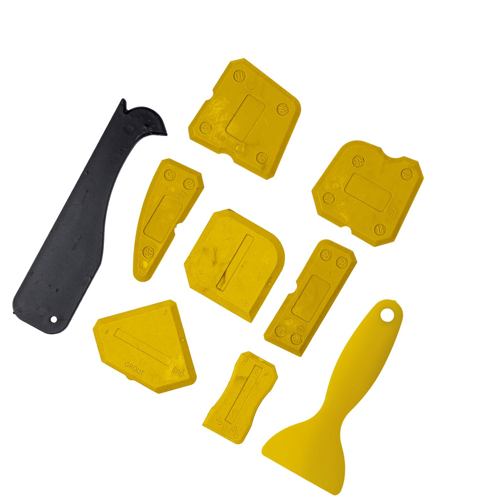 Ioensy - 9 Piezas Herramienta De Acabado De Calafateo Rascador De Ángulo De Pegamento De Vidrio Para Piso Baño Amarillo