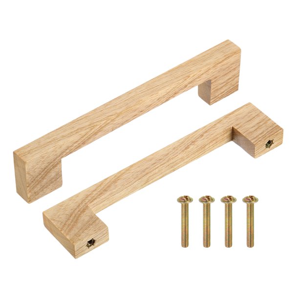 Uxcell 4 Pack Tiradores de Madera para Cajones, Centro de Agujero de 5 Pulgadas, Tiradores Cuadrados de Madera para Cajones con Tornillos para Cocina, Tocadores, Puertas de Armarios, Madera de Fresno