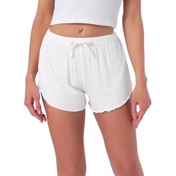INSPIRE CHIC Pantalones Cortos de Descanso para Mujer con Dobladillo Festoneado, Suaves y Elásticos, con Cordón Ajustable para Dormir y Casa, M Blanco