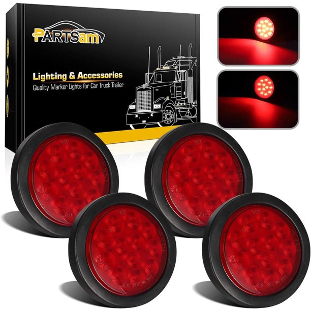 Partsam Kit de 4 luces traseras LED redondas de 4 pulgadas para remolque, rojas, 12 V