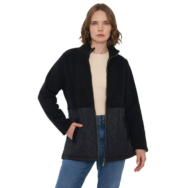 Chaqueta Muler Polar Aplicación Quilt Negro Corona
