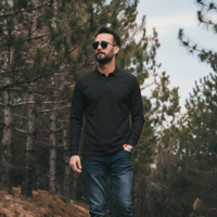 T-World - Polera Hombre Piqué Manga Larga Premium 60/40 Ideal Para Bordar Negra