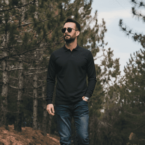 T-World - Polera Hombre Piqué Manga Larga Premium 60/40 Ideal Para Bordar Negra