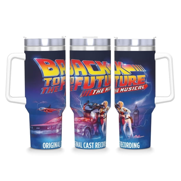 Volver al Futuro Vaso aislado de acero inoxidable con asa, diseño temático, regalo para familia, amigos y fans; incluye pajita y encaja en el portavasos estándar, 40 oz