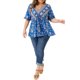 thumbnail image 2 of Agnes Orinda Blusa de Mujer Talla Grande para Escuela o Universidad, Estampado Floral, Cuello en V, Mangas Cortas con Volantes, Estilo Bohemio, Plisada, Casual, Verano, Holgada, Talla 1X, Azul, 2 of 6