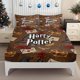 thumbnail image 1 of Fitted Sheet Set with Magic Academy Theme Featuring Vintage-Style Patterns of a Magical Hat Floating Broomstick and Quill with Lett, 1 of 1