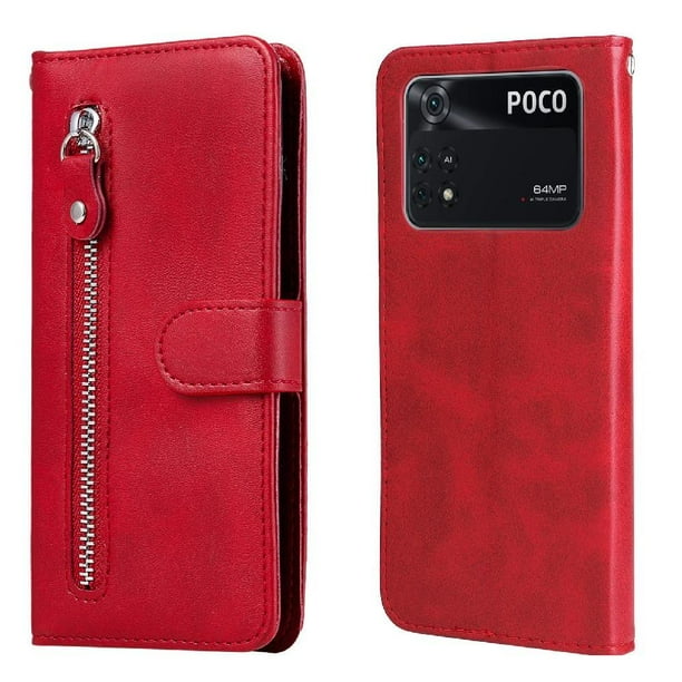 Funda con Cremallera para Xiaomi POCO M4 PRO 4G, Carcasa Cartera de Cuero PU con Soporte y Tarjetero