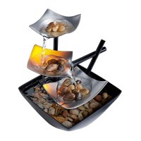 Magideal - Fuente De Mesa De 3 Niveles Usb Con Agua Corriente Led Iluminada Con Fuente De Cascada De Rocas De Bomba Para Decoración De Interior De Oficina
