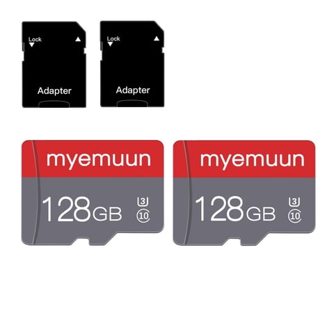 Myemuun - Paquete De Dos Tarjetas De Memoria Tf De 128 Gb Con Adaptador, C10 U3 Uhs-1 A1, Para Smartphone, Imp