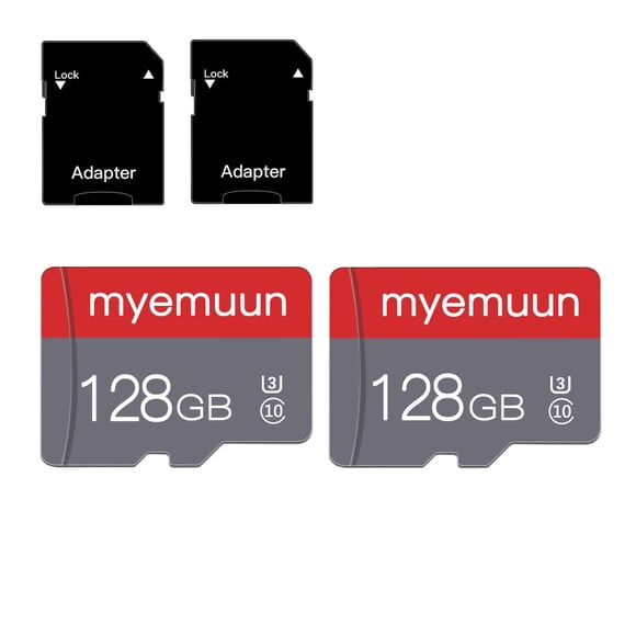 Paquete de dos tarjetas de memoria TF de 128 GB con adaptador, C10 U3 UHS-1 A1, para smartphone, imp