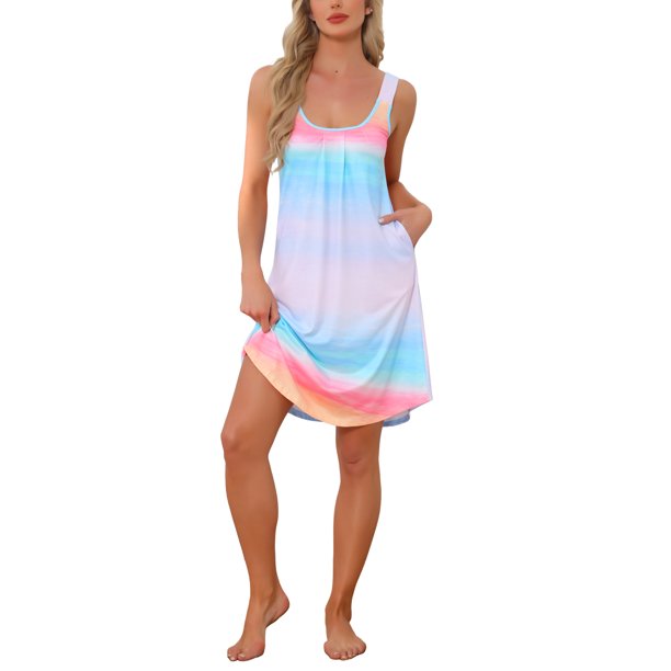 Vestido de dormir sin mangas con estampado floral para mujeres con bolsillos para ropa de noche cómoda y descanso XL Tie-Dye Rosa