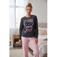 Pijama Micropolar Mujer Hello Kitty Gris Oscuro L