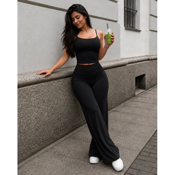 Conjunto Deportivo Para Mujer Top Tirantes Pantalon Palazzo