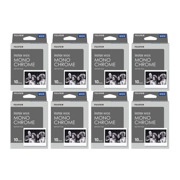 Película Fujifilm Instax Wide monocromo, 10 hojas x 8 unidades