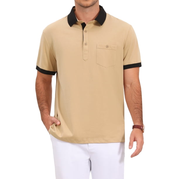 INSPIRE CHIC Camisas de Polo de Golf de Verano para Hombre con Cuello en Contraste y Bolsillo de Manga Corta 2XL Caqui