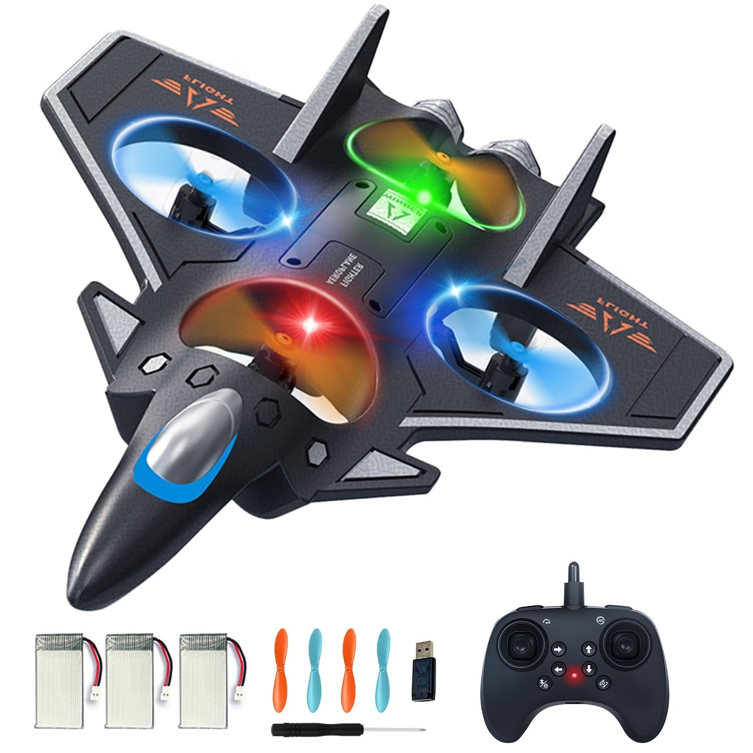 Tbscwyf - Avión Rc De Espuma Con Control Remoto Para Niños De 8-16 Años, Avión Rc Con Acrobacias De 360° Y Luces Coloridas, Juguetes De Avión, Regalos Para Niños