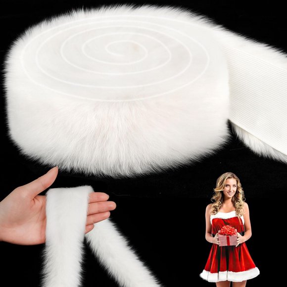 Cinta de pelo sintético blanco con borde de pelo para Navidad